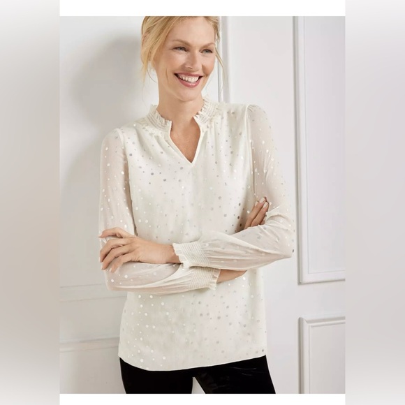Talbots Tops - Talbots Smocked Cheerful Dots Top Petite PXL
